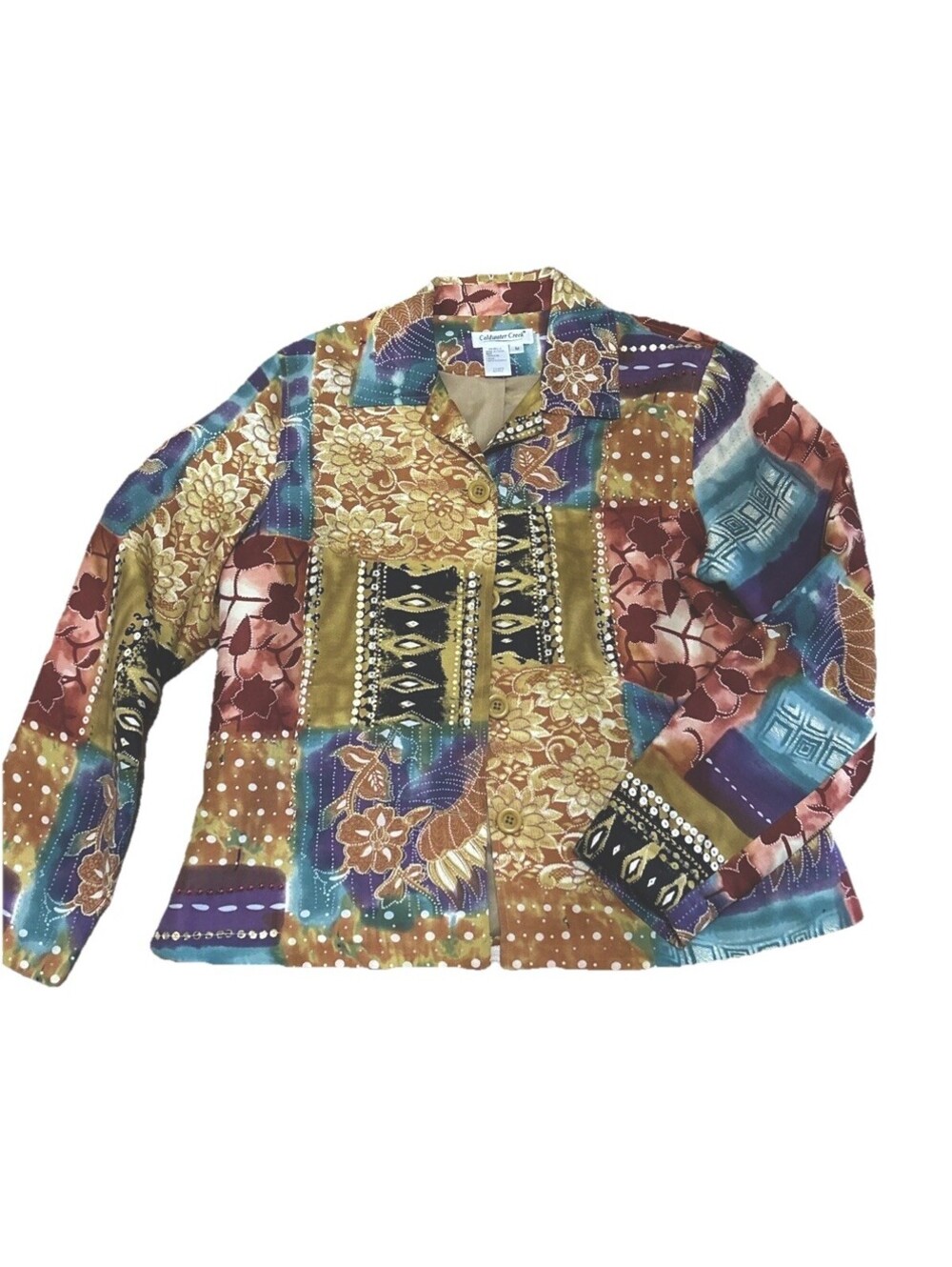 Coldwater Creek M NWOT Patchwork Silk Jacket Art Boho Peasant Grandmacore